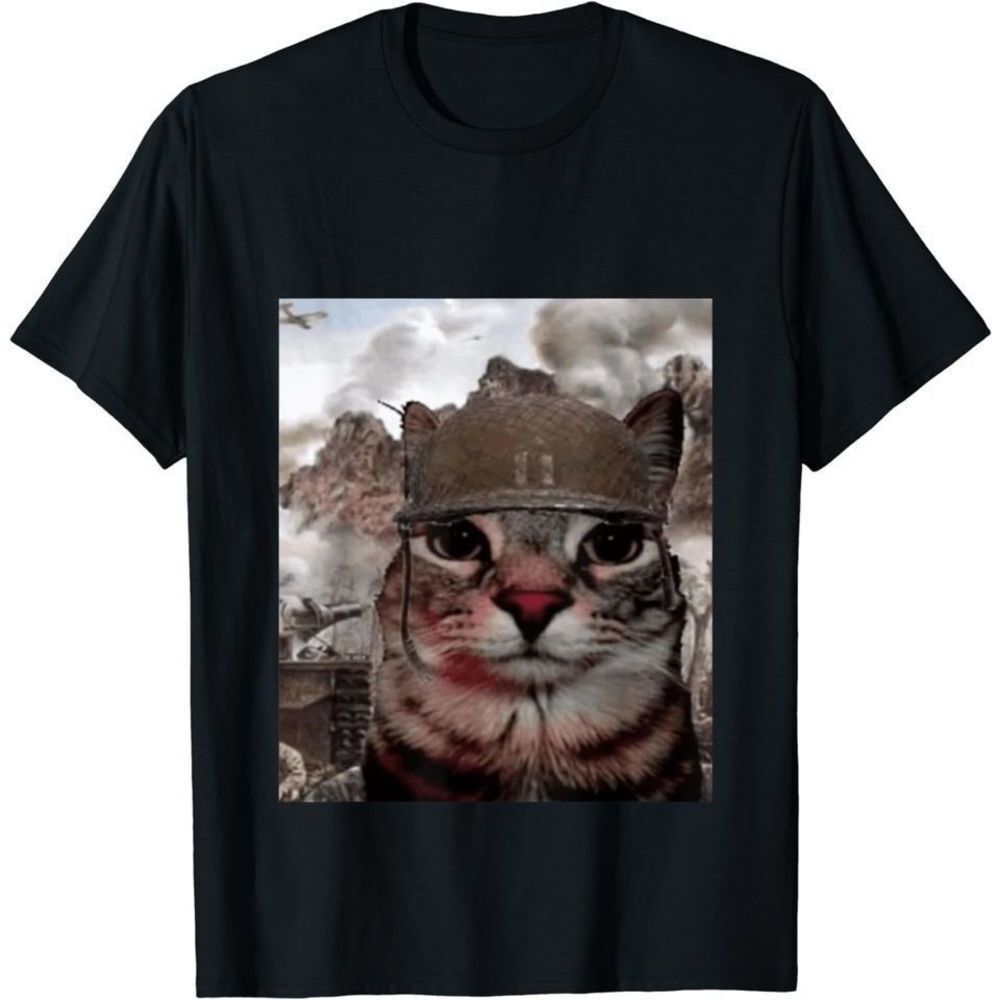 Thousand Yard Stare Funny Soldier Cat Meme Retro Graphic Unisex T-Shirt